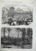 Old Antique Print King Emmanuel Venice 1866 Bridge Canal Lake Huron Trees 19th