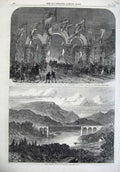 Old Antique Print Prince Wales Dunrobin Golspie 1866Viaduct Oykel Railway 19th
