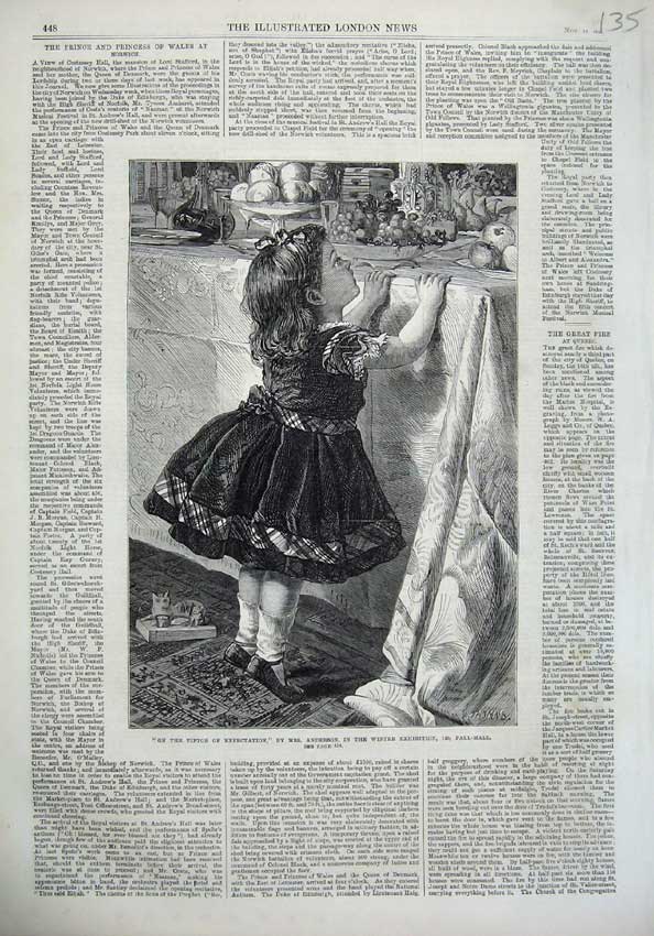 Old Antique Print 1866 Little Girl Tiptoe Table Fruit Fine Art Anderson 19th