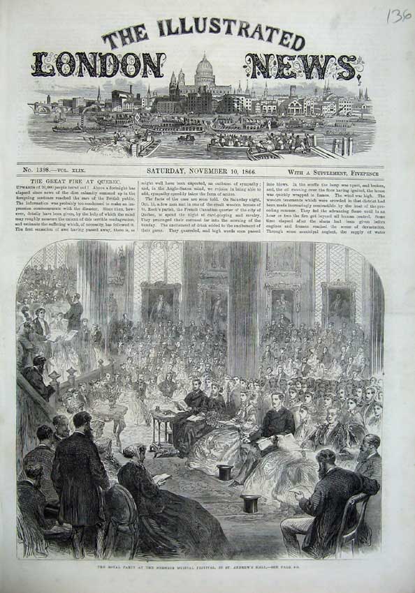 Old Antique Print 1866 Royal Party Norwich Musical Festival Andrews Hall 19th