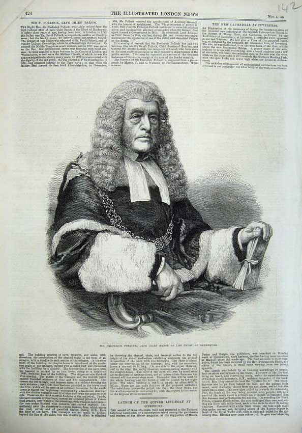 Original Old Antique Print Frederick Pollock Chief Baron Court Exchequer 1866