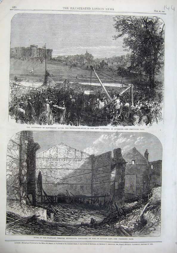 Old Antique Print Archbishop Cathedral Inverness Castle 1866 Theatre Ruin 19th