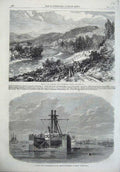 Old Antique Print 1866 Inlet Aberdeen Waterwork River Deeside Dock Saigon 19th