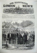 Original Old Antique Print 1866 Queen Opening Sluice Aberdeen New Waterworks