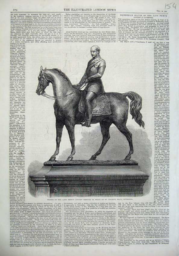 Old Antique Print Statue Prince Consort George'S Hall Liverpool 1866 Art 19th