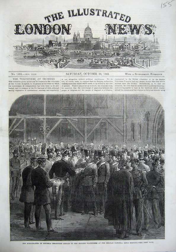 Old Antique Print 1866 Burgomaster Brussels Belgian Rifle Volunteers Art 19th