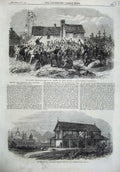 Original Old Antique Print 1866 Telegraph Newfoundland Railway Station Mexico
