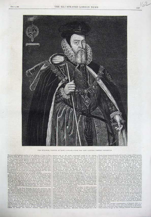 Original Old Antique Print 1866 Fine Art Portrait Lord Burleigh Mark Garrard