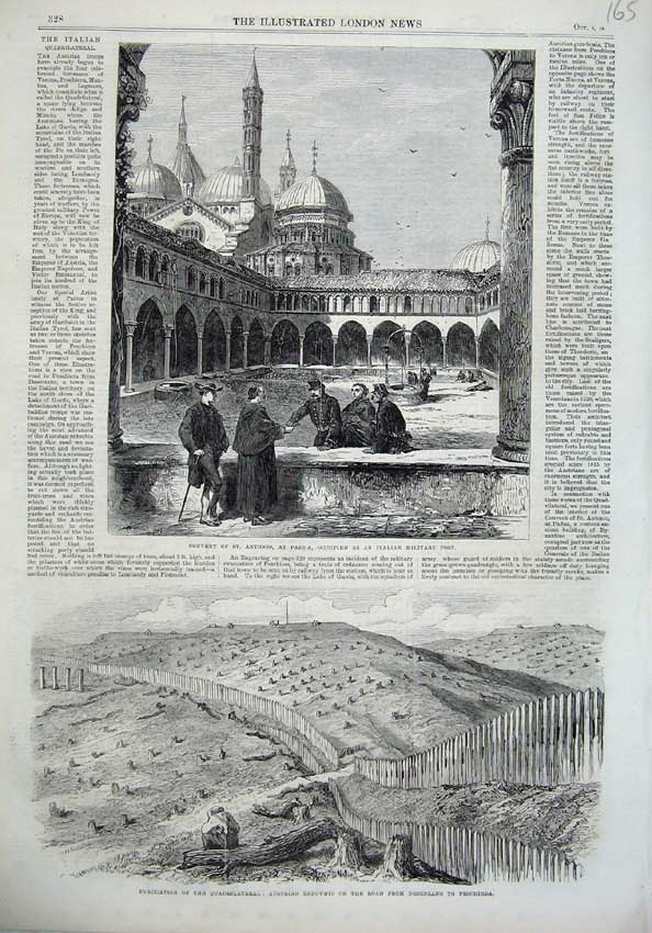 Old Antique Print Convent Antonio Padua Italian Post 1866 Quadrilateral 19th
