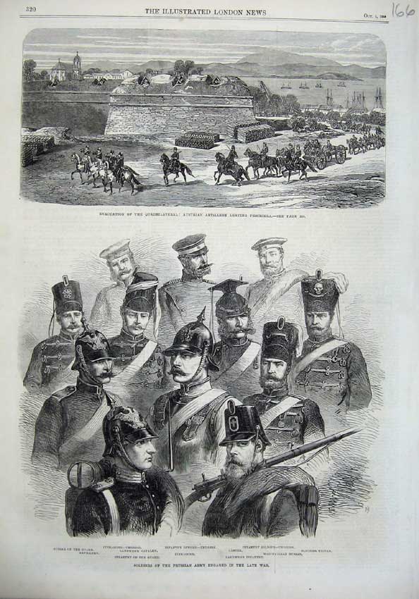 Original Old Antique Print Quadrilateral Artillery Peschiera 1866 Prussian Army