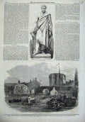 Old Antique Print Statue Duke Sutherland Dunrobin Castle 1866 Carnarvon 19th