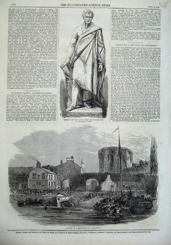 Old Antique Print Statue Duke Sutherland Dunrobin Castle 1866 Carnarvon 19th