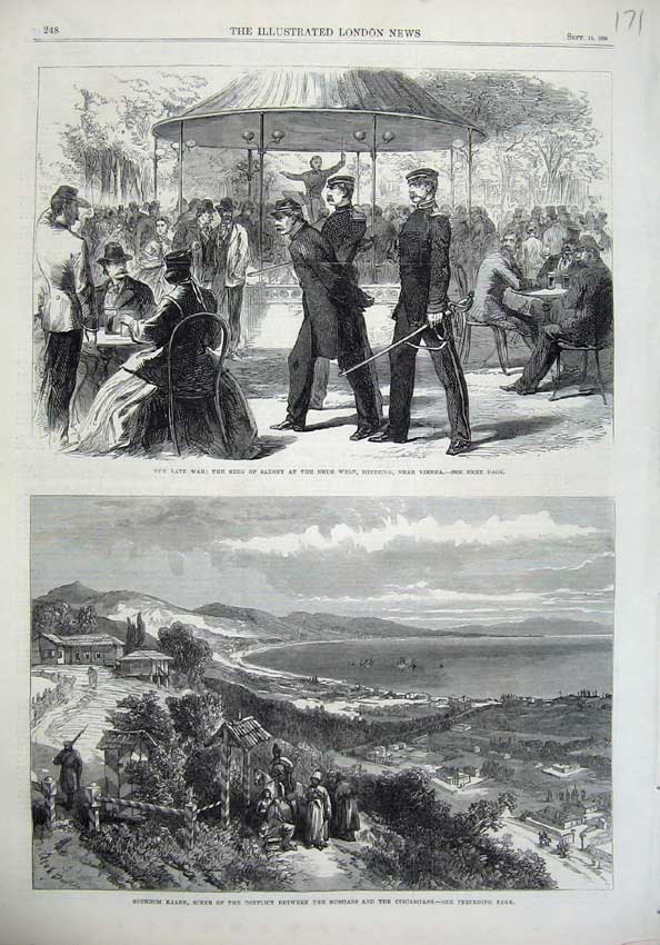 Original Old Antique Print 1866 War King Saxony Neue Welt Vienna Soukoum Kaleh