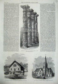 Old Antique Print Terra-Cotta Pillar Kensington Museum 1866 Church Chapel 19th