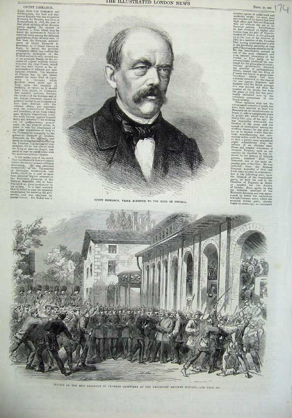Old Antique Print Count Bismarck Minister Prussia 1866 Frankfort Railway 19th