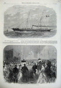 Old Antique Print 1866 Yacht Jerome Napolen Ship Heligoland Rouge Et Noir 19th