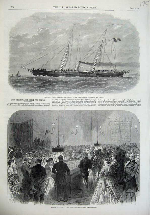 Old Antique Print 1866 Yacht Jerome Napolen Ship Heligoland Rouge Et Noir 19th