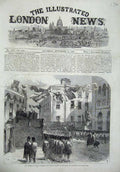 Old Antique Print 1866 Prince Wales Marble Statue Queen Aberdeen Scotland 19th