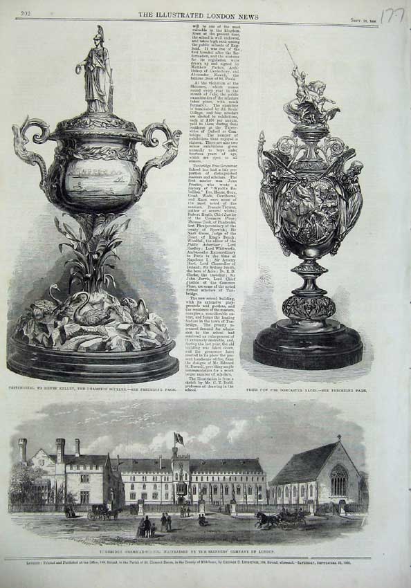 Old Antique Print 1866 Turnbridge Grammar School Cup Horse Races Kelley 19th