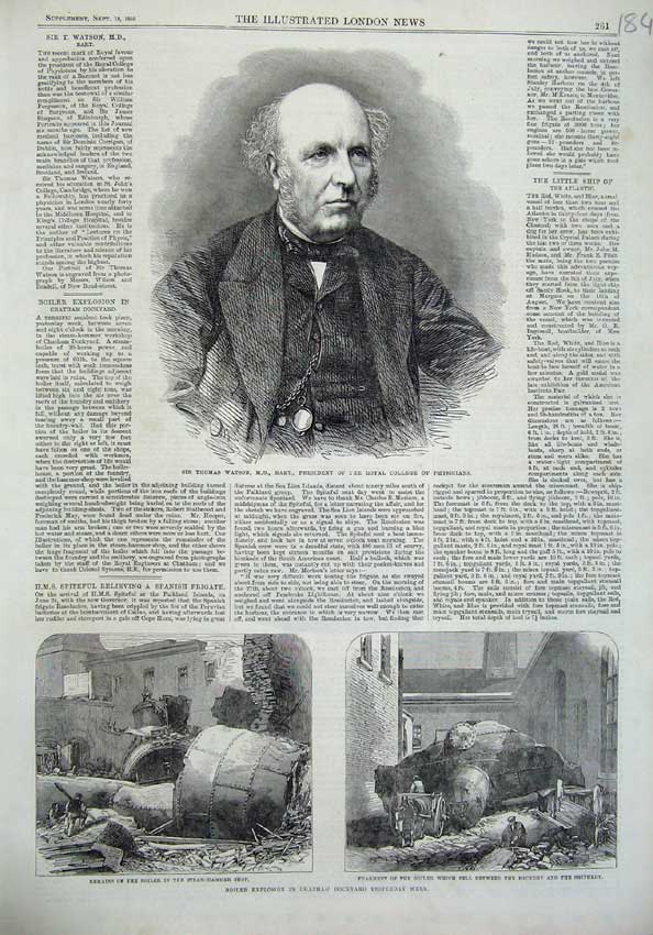 Old Antique Print Thomas Watson Physicians 1866 Boiler Steam-Hammer Shop 19th
