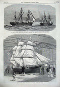 Original Old Antique Print Ship Spiteful Resolucion Falkland Isles Life-Boat
