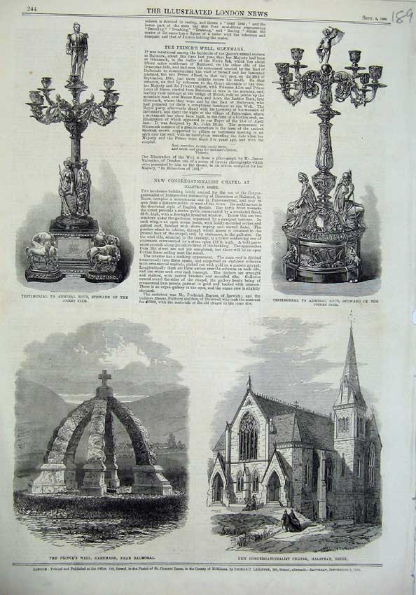 Old Antique Print Prince Well Glenmark Balmoral 1866 Chapel Essex Horse 19th