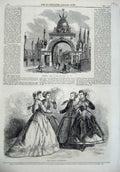 Original Old Antique Print Paris Fashion 1866 Triumphal Arch Puse Bridge York