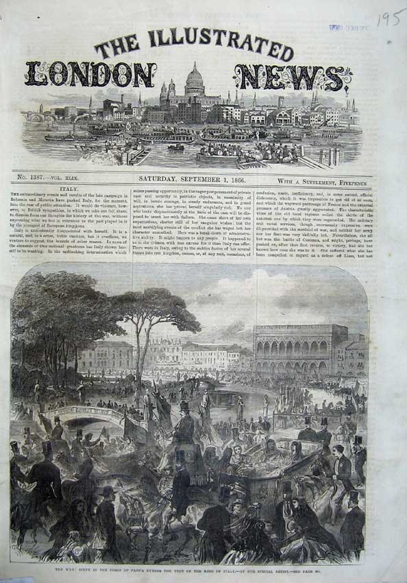 Original Old Antique Print 1866 War Corso Padua King Italy Horse Coach Fine Art