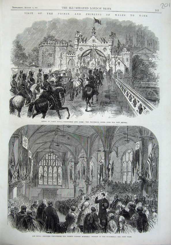 Old Antique Print Prince Wales York Bridge 1866 Prince Consort Guildhall 19th