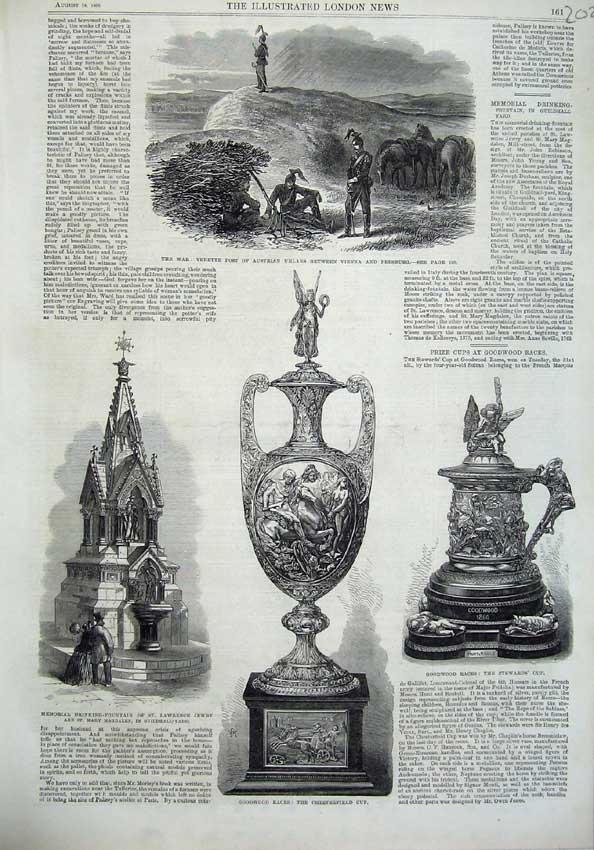 Old Antique Print 1866 War Vedette Post Austrian Uhlans Fountain Cup Mary 19th