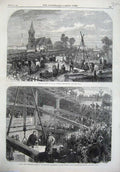 Original Old Antique Print 1866 Railway Works Pancras Church Yard Westminster