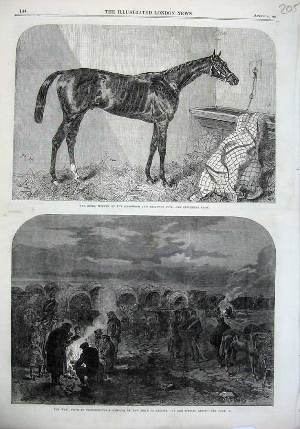 Old Antique Print Duke Horse Winner Goodwood Cup 1866 War Prussian Train 19th