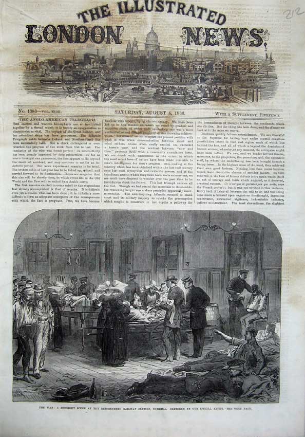 Old Antique Print 1866 War Midnight Reichenberg Railway Station Bohemia 19th