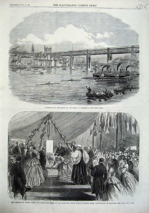 Old Antique Print 1866 Boat Race Tyne Newcastle Prince Wales Horton Kirby 19th