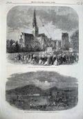 Old Antique Print Capping Spire Chichester Cathedral 1866 Llandudno Moon 19th