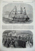 Original Old Antique Print 1866 Training Ship Worcester Prince Wales Prizes Art
