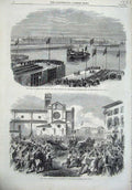 Original Old Antique Print Duke Edinburgh Docks Birkenhead 1866 King Italy War