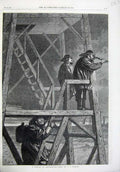 Old Antique Print Fine Art 1866 Look Out Christmas Eve Men Snow Pasquier 19th