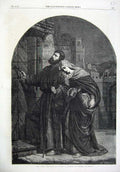 Original Old Antique Print 1866 Fine Art Christmas Eve Man Woman House Kriebel