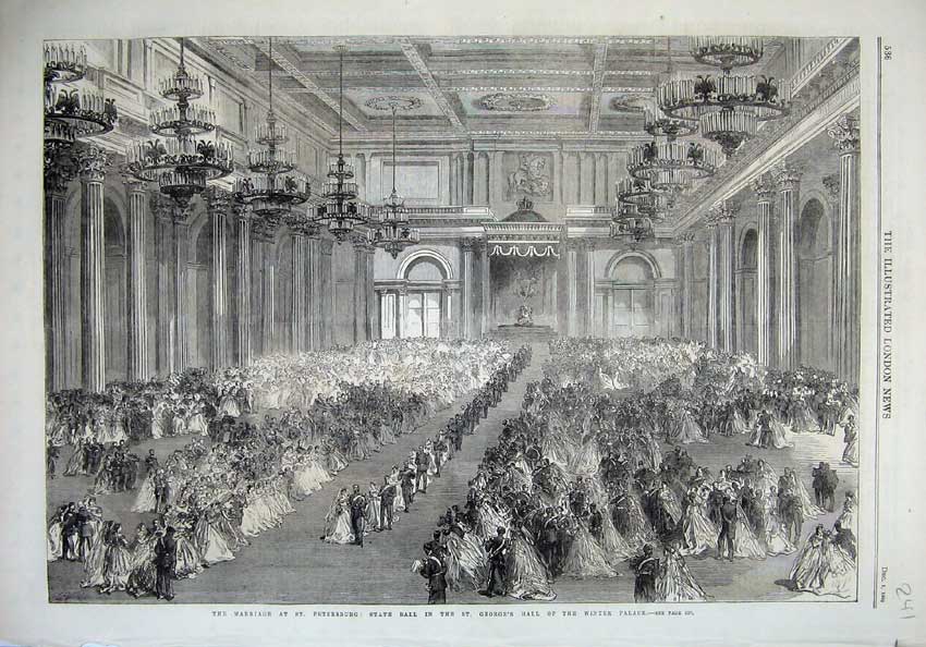 Original Old Antique Print 1866 Marriage Petersburg Ball Georges Winter Palace