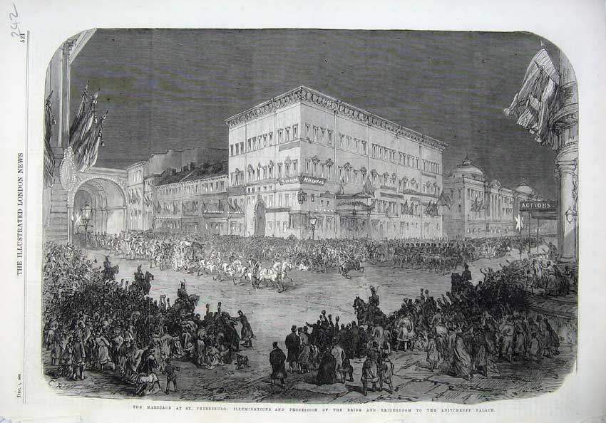 Old Antique Print 1866 Marriage Petersburg Illuminations Antichkoff Art 19th