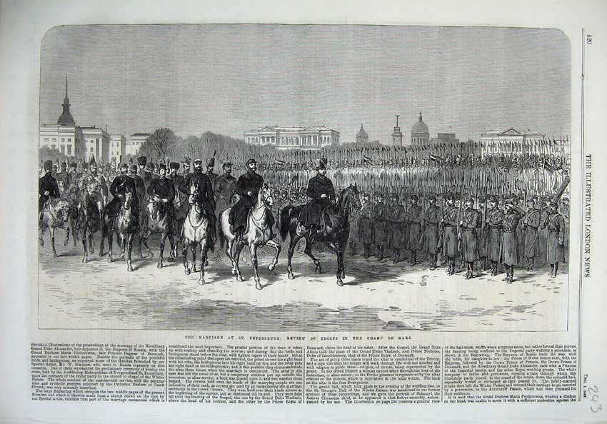 Old Antique Print 1866 Marriage Petersburg Troops Champ De Mars Army War 19th
