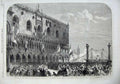 Original Old Antique Print 1866 Proclaiming Voting Venice Balcony Doge'S Palace
