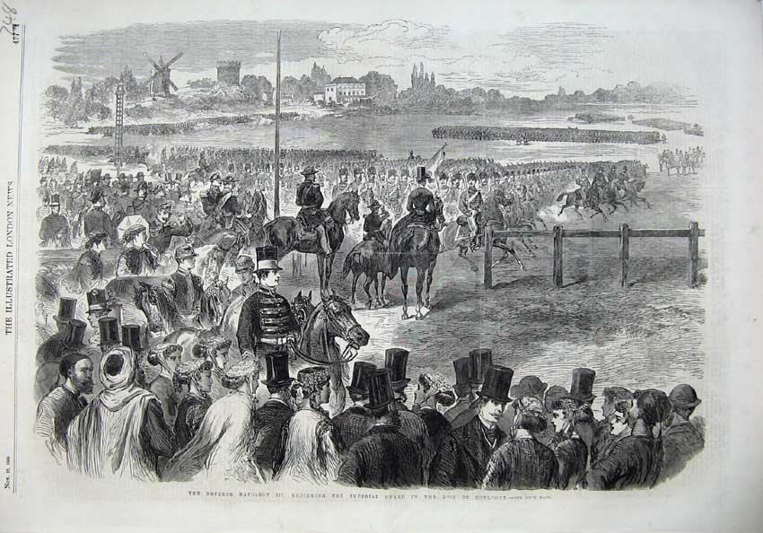 Original Old Antique Print 1866 Emperor Naploeon Imperial Guard Boulogne Horses