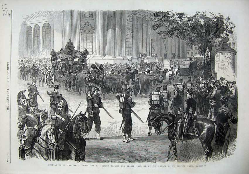 Old Antique Print 1866 Funeral Thouvenelfrance Church Sulpice Paris Art 19th