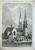 Old Antique Print 1866 Cathedral St Andrew Inverness Scotland Church Art 19th