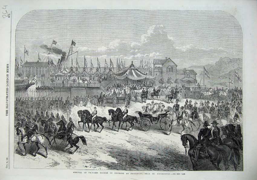 Old Antique Print 1866 Princess Dagmar Peterhoff Petersburg Horse Coach 19th