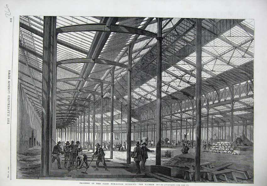 Original Old Antique Print Paris Exhibition Building International Gallery 1866