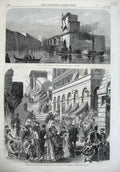 Old Antique Print 1866 Steam Tug Galleys Venice Lantern National Festival 19th