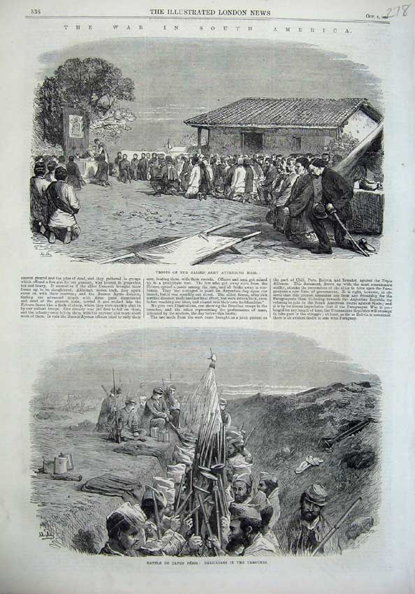 Old Antique Print War South Africa 1866 Troops Battle Capon Brazillians 19th
